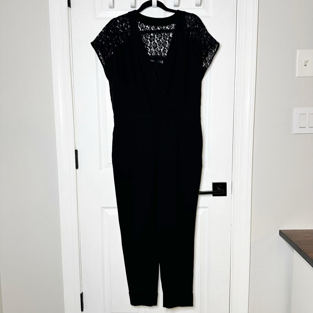 Karen Millen Tapered Leg Jumpsuit Lace Panel Sleeves Black‎ Size US 8/UK 12